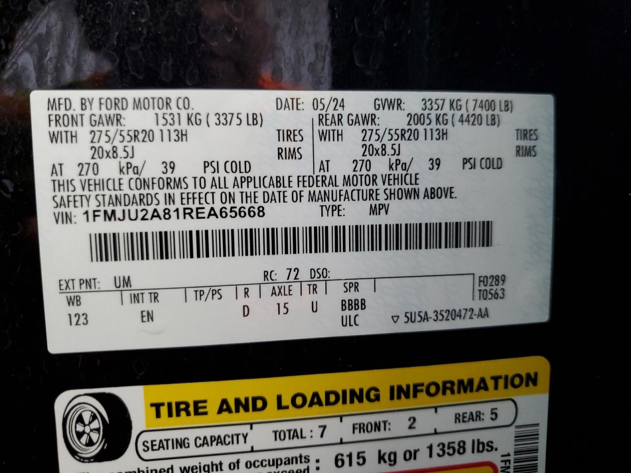 2024 Ford Expedition Limited VIN: 1FMJU2A81REA65668 Lot: 85829545