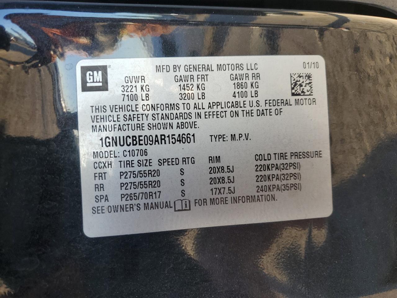 2010 Chevrolet Tahoe C1500 Lt VIN: 1GNUCBE09AR154661 Lot: 83934345