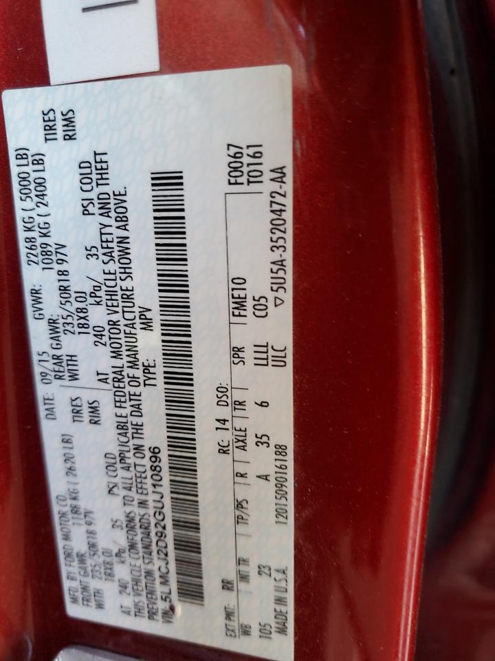 2016 Lincoln Mkc Select VIN: 5LMCJ2D92GUJ10896 Lot: 82002325