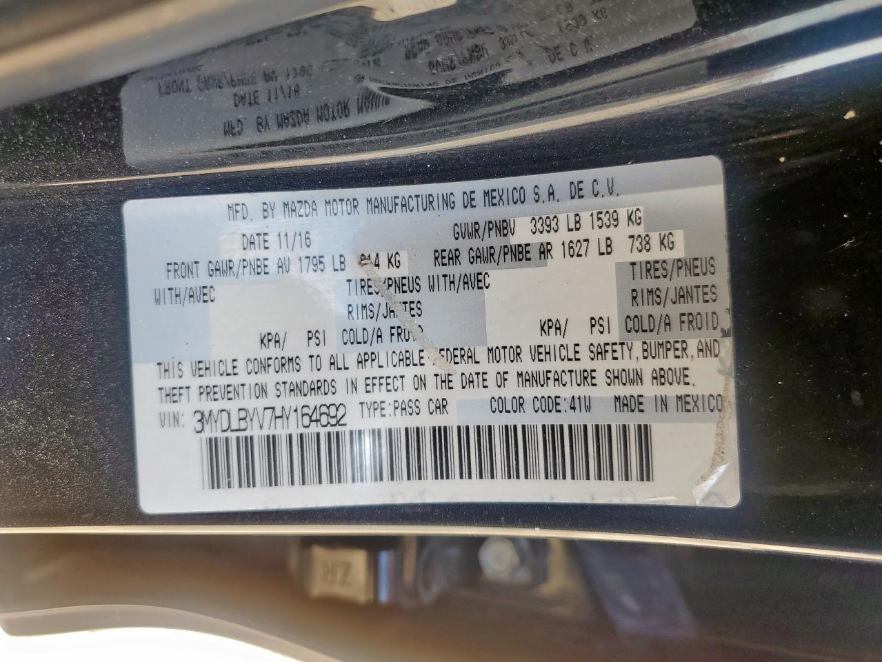 2017 Toyota Yaris Ia VIN: 3MYDLBYV7HY164692 Lot: 85586525