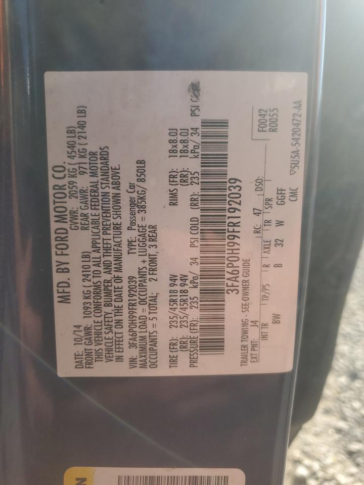 2015 Ford Fusion Se VIN: 3FA6P0H99FR192039 Lot: 86178215