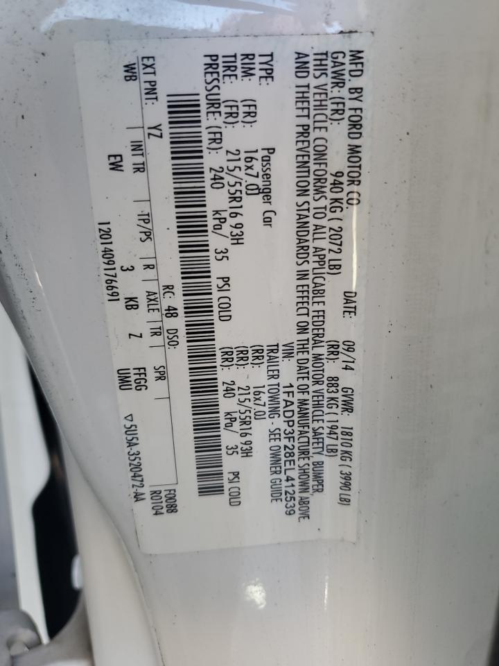 2014 Ford Focus Se VIN: 1FADP3F28EL412539 Lot: 86272155