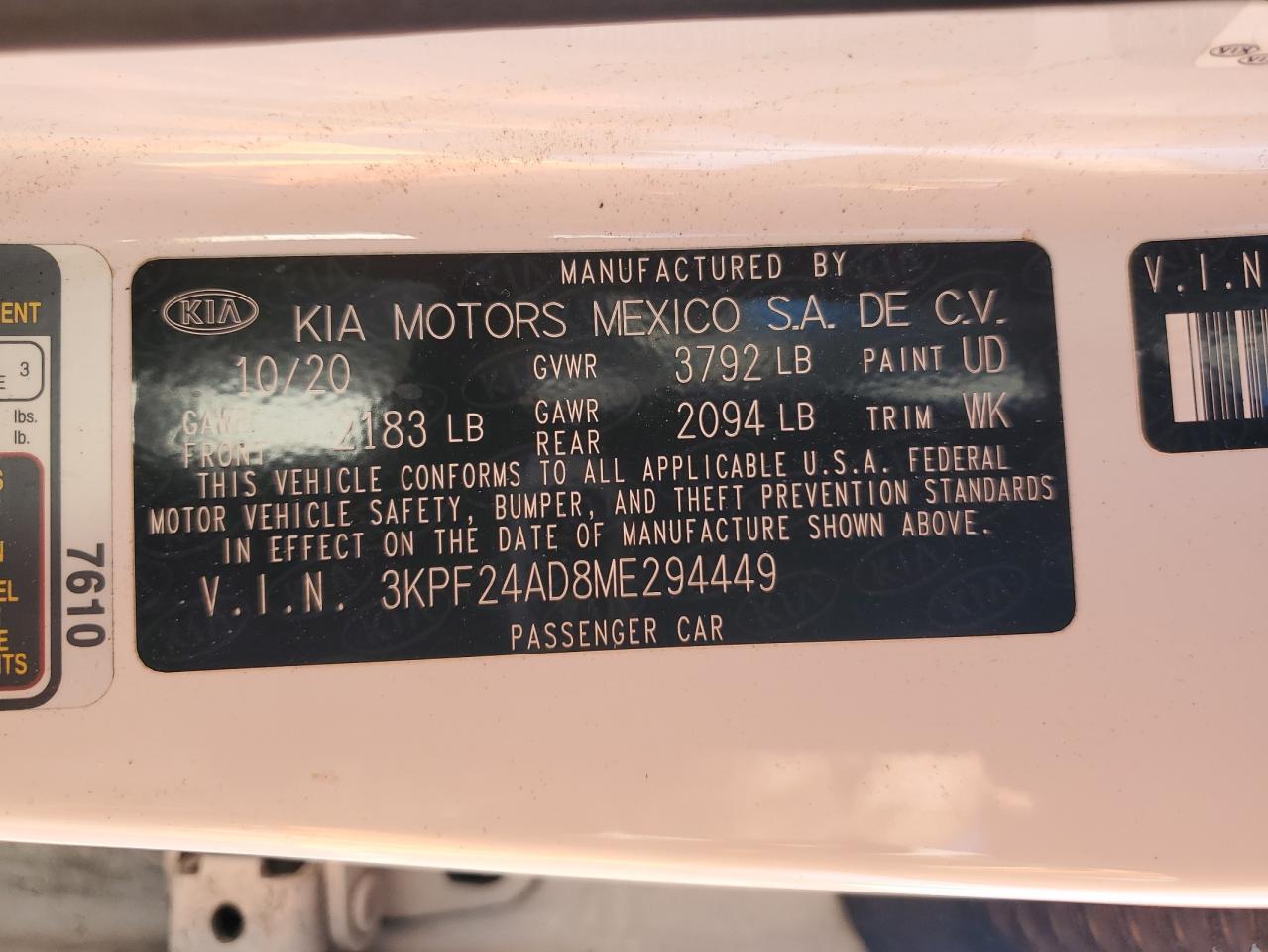 2021 Kia Forte Fe VIN: 3KPF24AD8ME294449 Lot: 84604305
