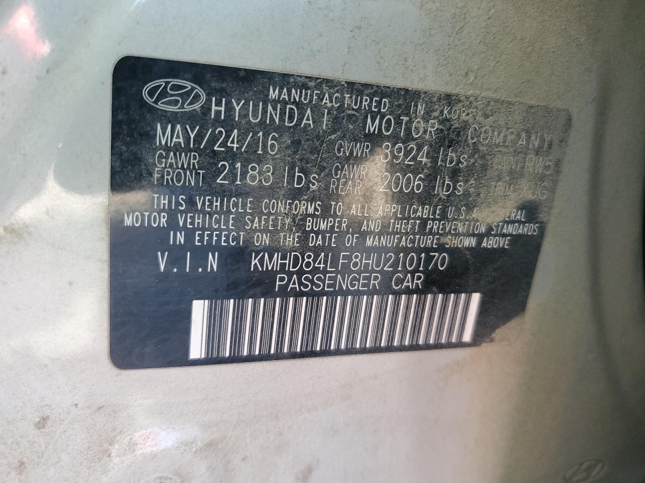 2017 Hyundai Elantra Se VIN: KMHD84LF8HU210170 Lot: 86508365