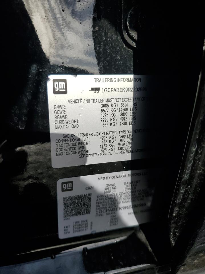 2024 Chevrolet Silverado C1500 Custom VIN: 1GCPABEK9RZ292595 Lot: 82244755