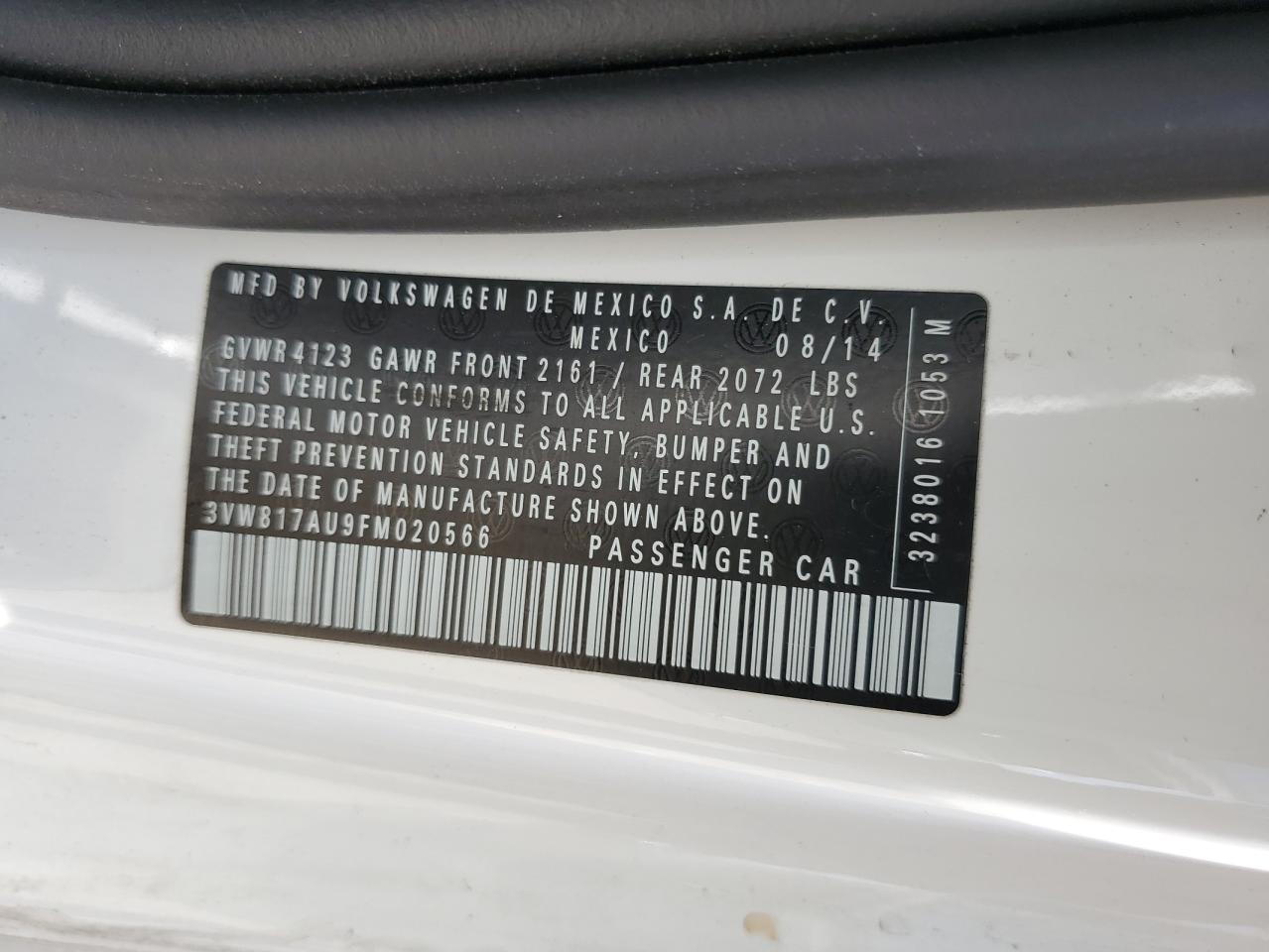 2015 Volkswagen Golf VIN: 3VW817AU9FM020566 Lot: 90644225