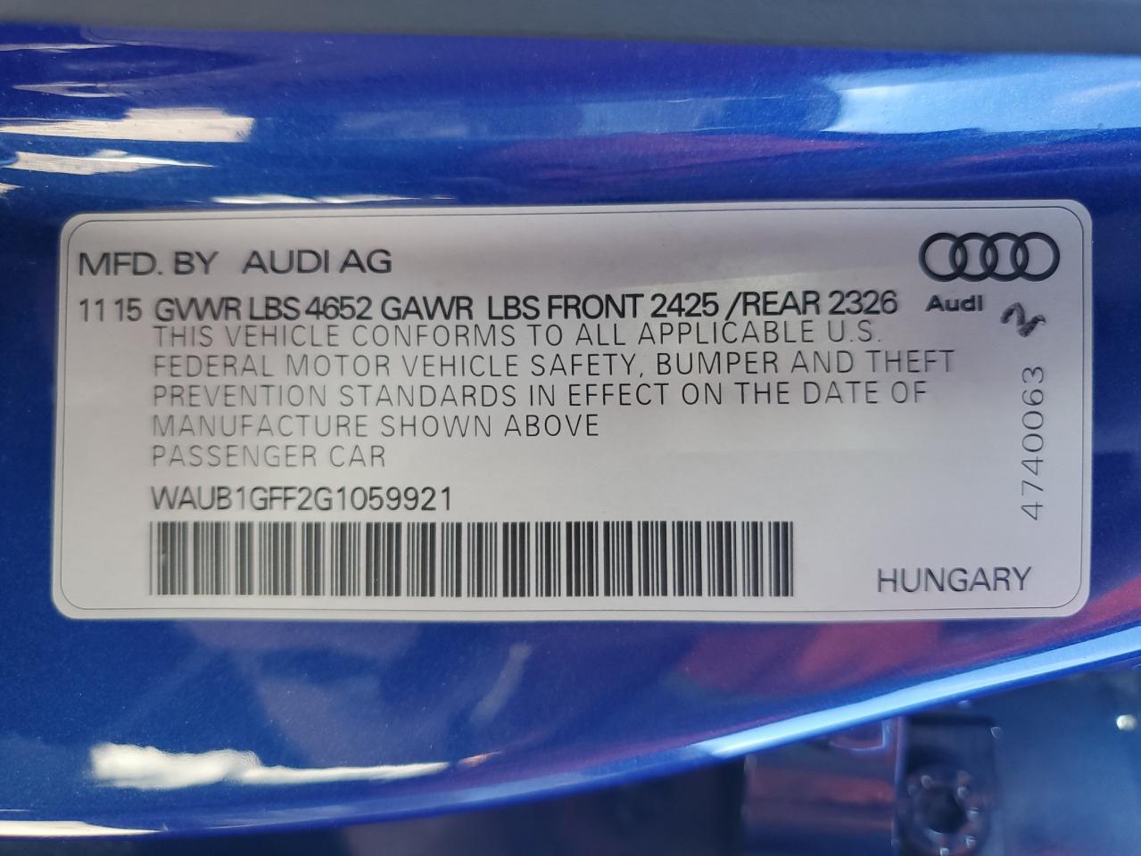 2016 Audi S3 Premium Plus VIN: WAUB1GFF2G1059921 Lot: 86498295