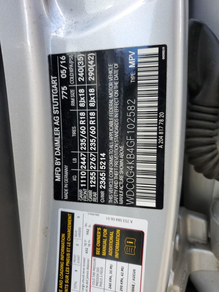 2016 Mercedes-Benz Glc 300 4Matic VIN: WDC0G4KB4GF102582 Lot: 82710415