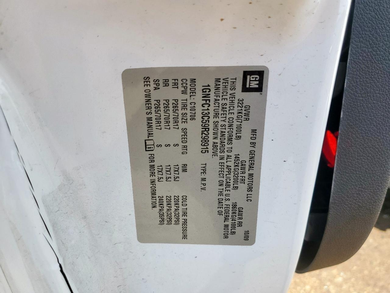 2009 Chevrolet Tahoe C1500 Ls VIN: 1GNFC13C59R298915 Lot: 84790275