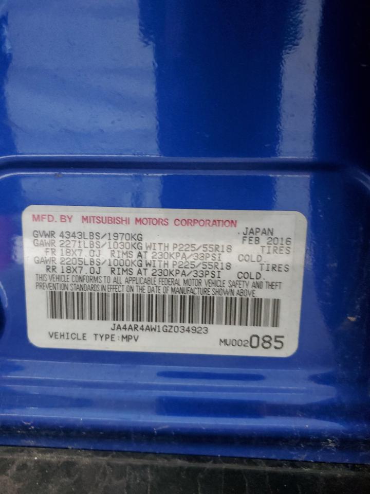 2016 Mitsubishi Outlander Sport Sel VIN: JA4AR4AW1GZ034923 Lot: 90855705