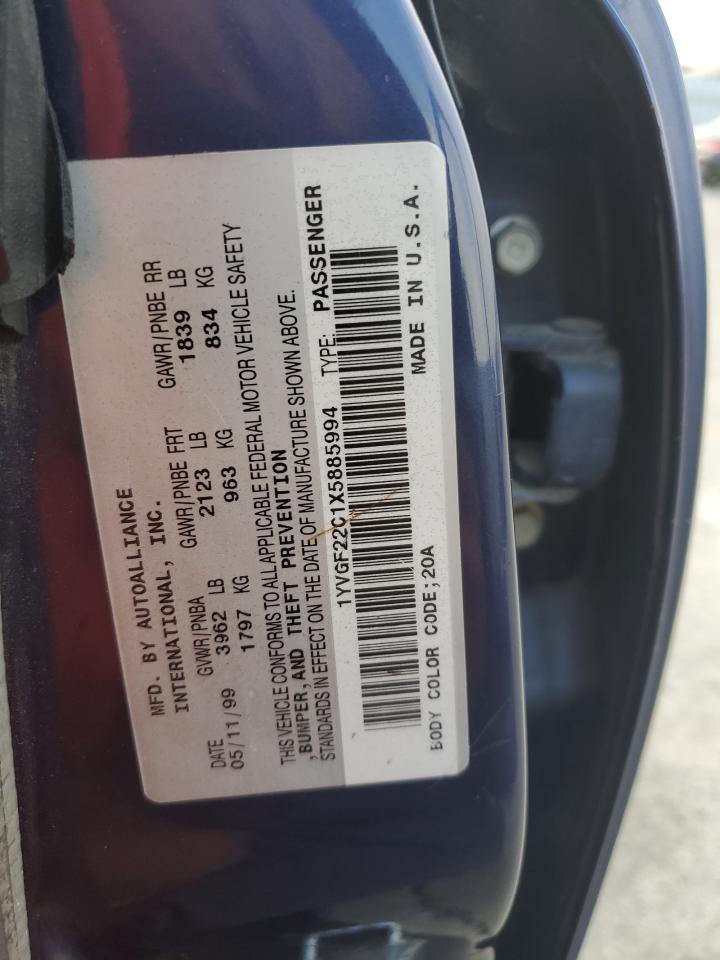 1999 Mazda 626 Es VIN: 1YVGF22C1X5885994 Lot: 82359785