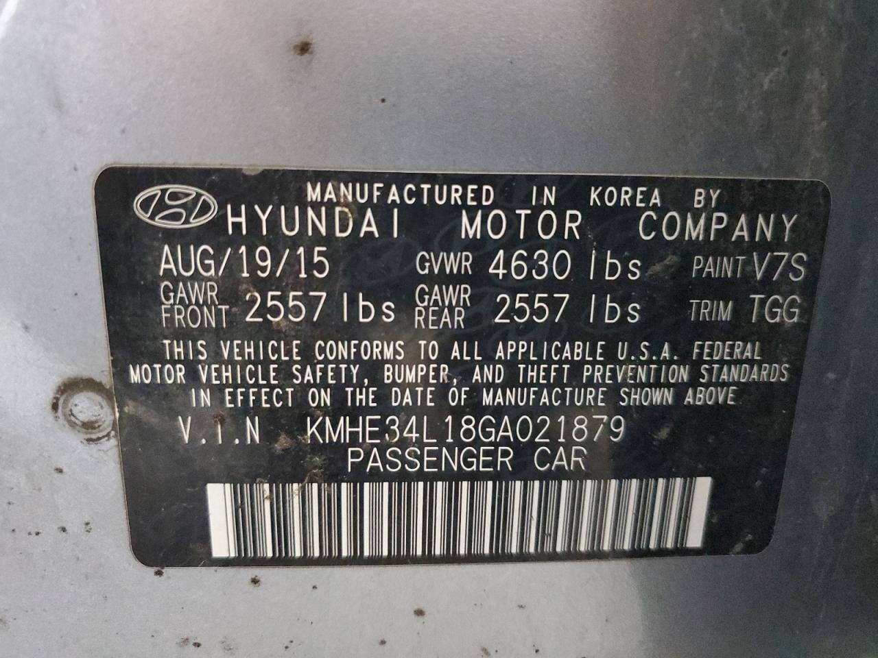 2016 Hyundai Sonata Hybrid VIN: KMHE34L18GA021879 Lot: 82329015