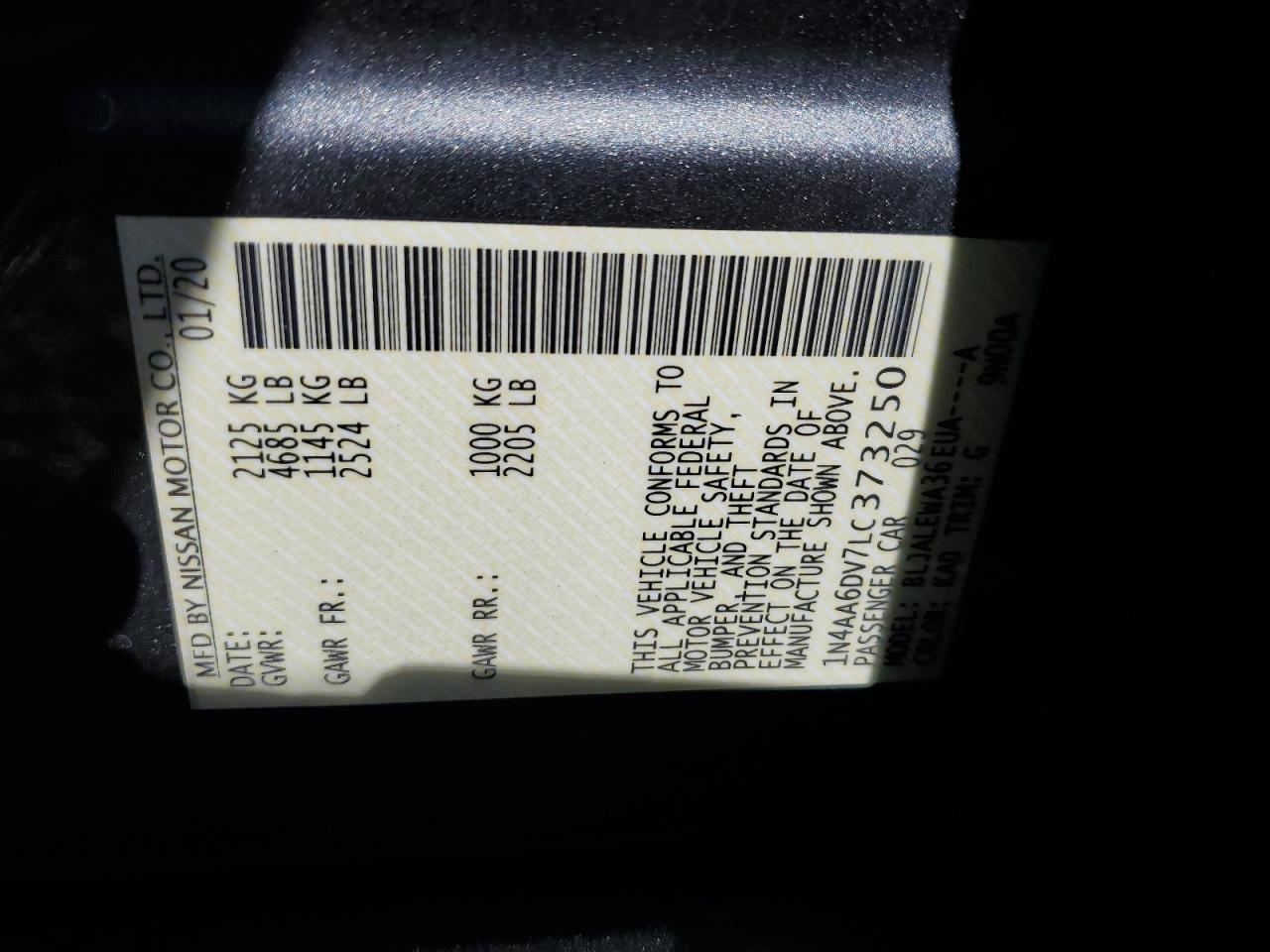 2020 Nissan Maxima Sl VIN: 1N4AA6DV7LC373250 Lot: 89532435