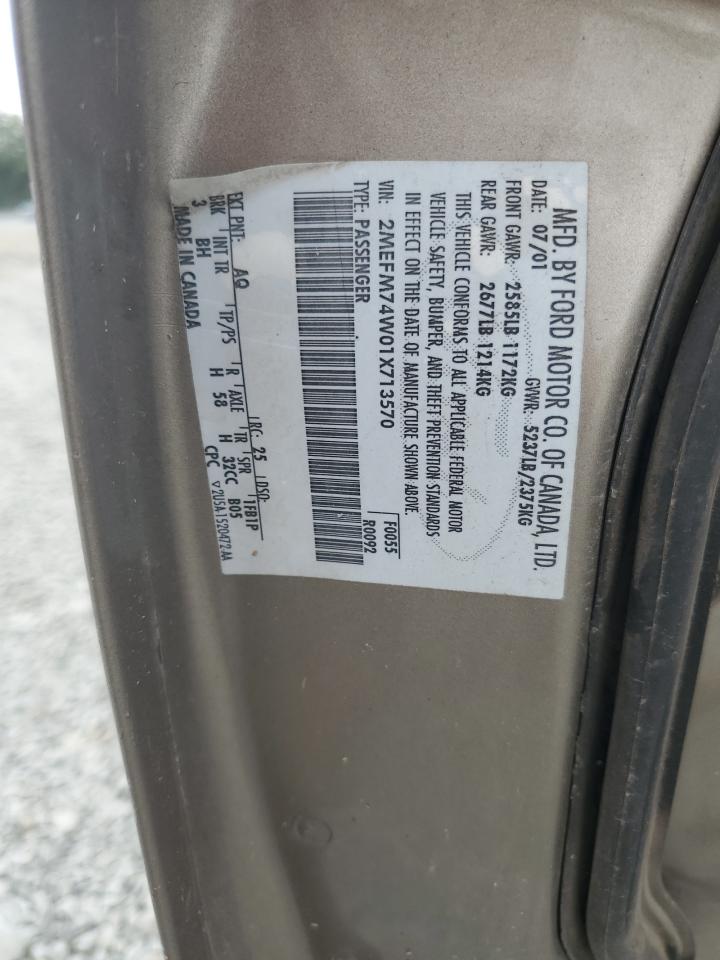 2001 Mercury Grand Marquis Gs VIN: 2MEFM74W01X713570 Lot: 85924795