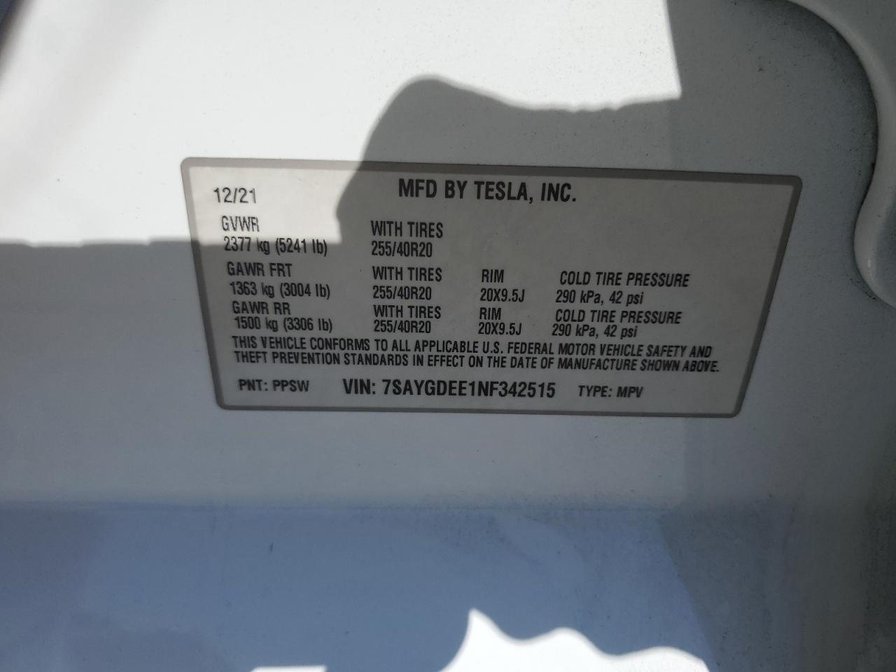 2022 Tesla Model Y VIN: 7SAYGDEE1NF342515 Lot: 84785635