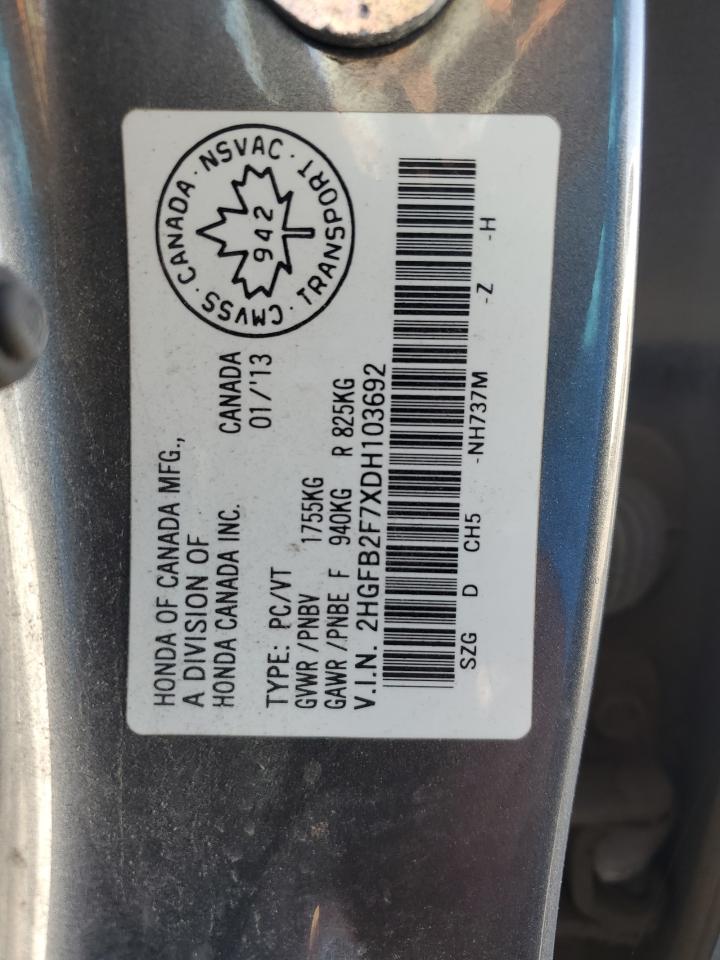 2013 Honda Civic Touring VIN: 2HGFB2F7XDH103692 Lot: 85487885