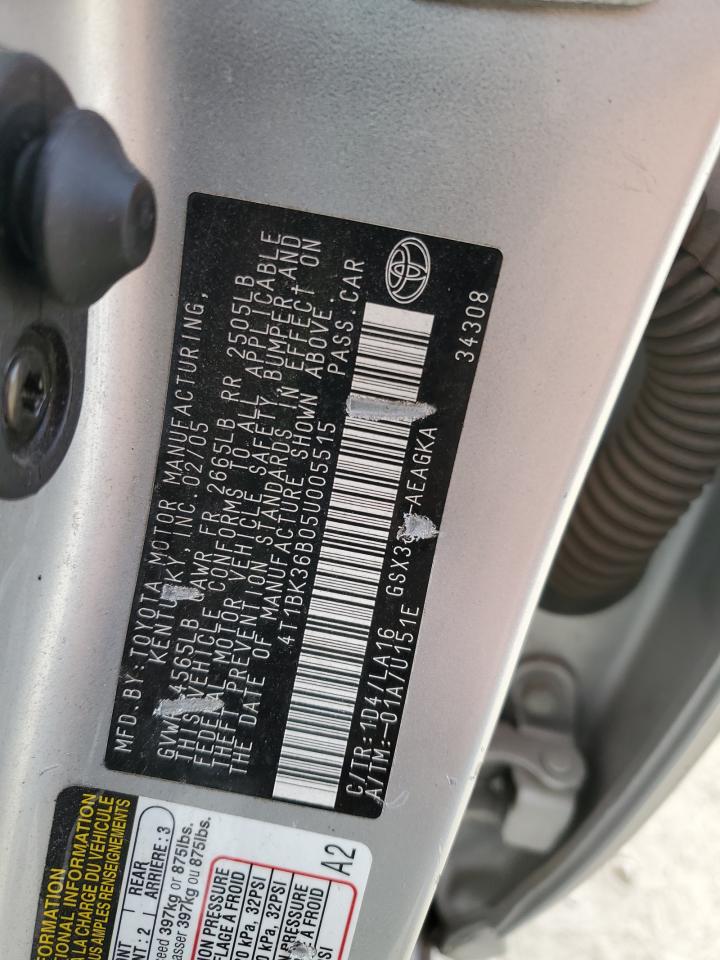 2005 Toyota Avalon Xl VIN: 4T1BK36B05U005515 Lot: 85305375