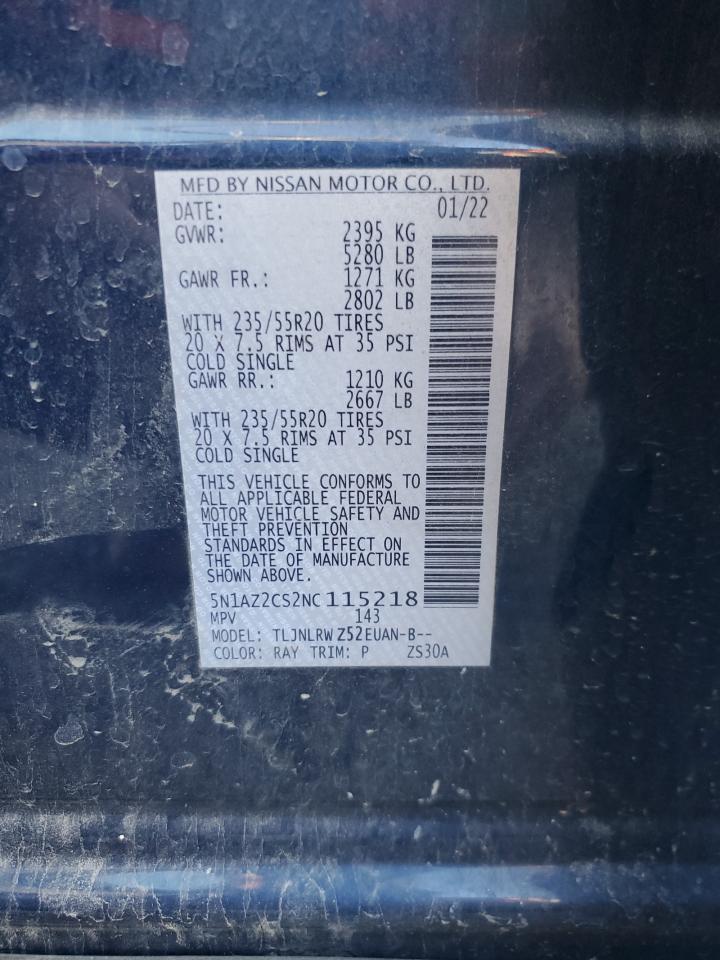 2022 Nissan Murano Sl VIN: 5N1AZ2CS2NC115218 Lot: 84701525