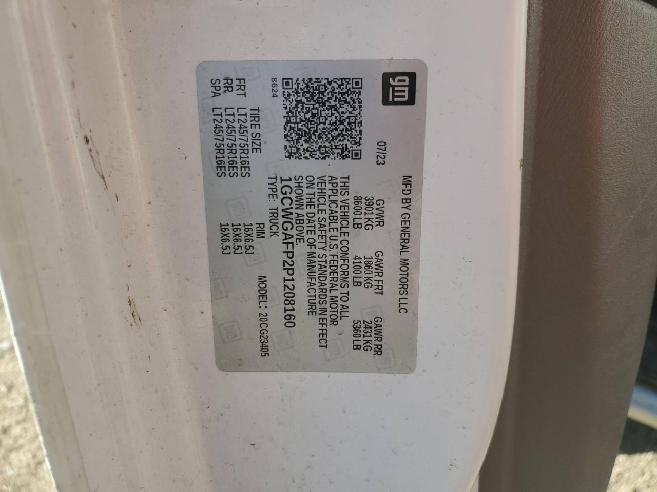 2023 Chevrolet Express G2500 VIN: 1GCWGAFP2P1208160 Lot: 85868135