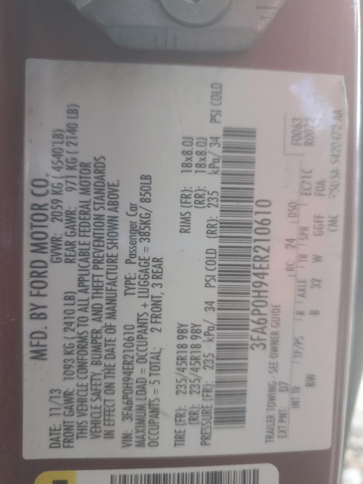 2014 Ford Fusion Se VIN: 3FA6P0H94ER210610 Lot: 82245455