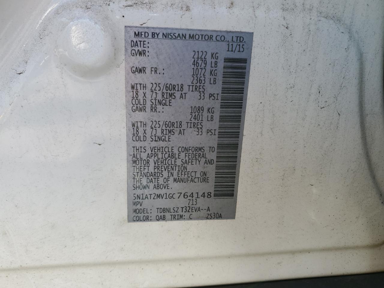 2016 Nissan Rogue S VIN: 5N1AT2MV1GC764148 Lot: 81912545