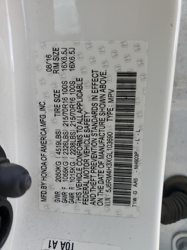 2016 Honda Cr-V Lx VIN: 5J6RM4H3XGL103690 Lot: 86117165