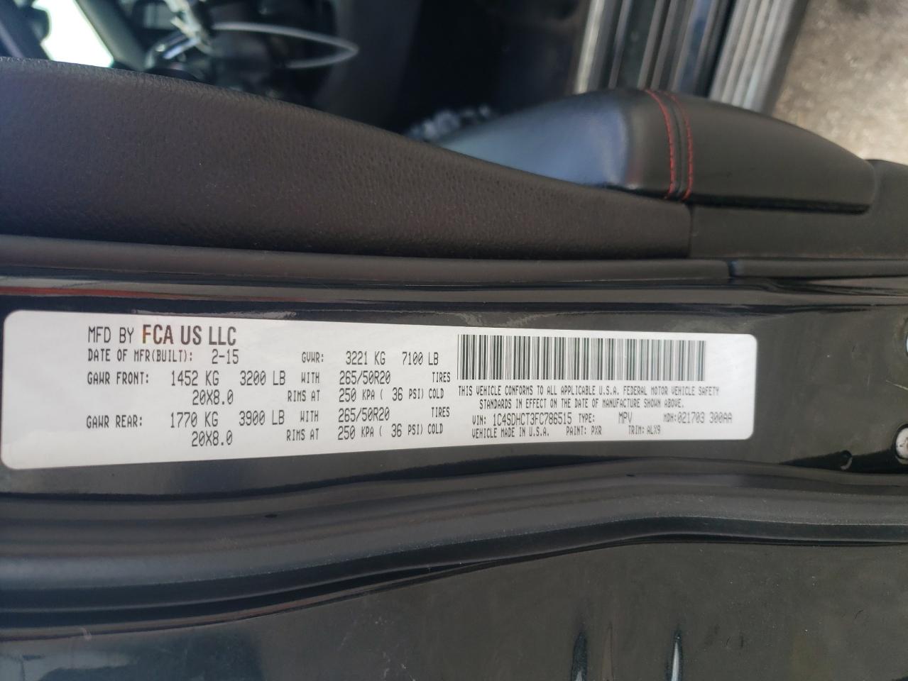 2015 Dodge Durango R/T VIN: 1C4SDHCT3FC786515 Lot: 84657085