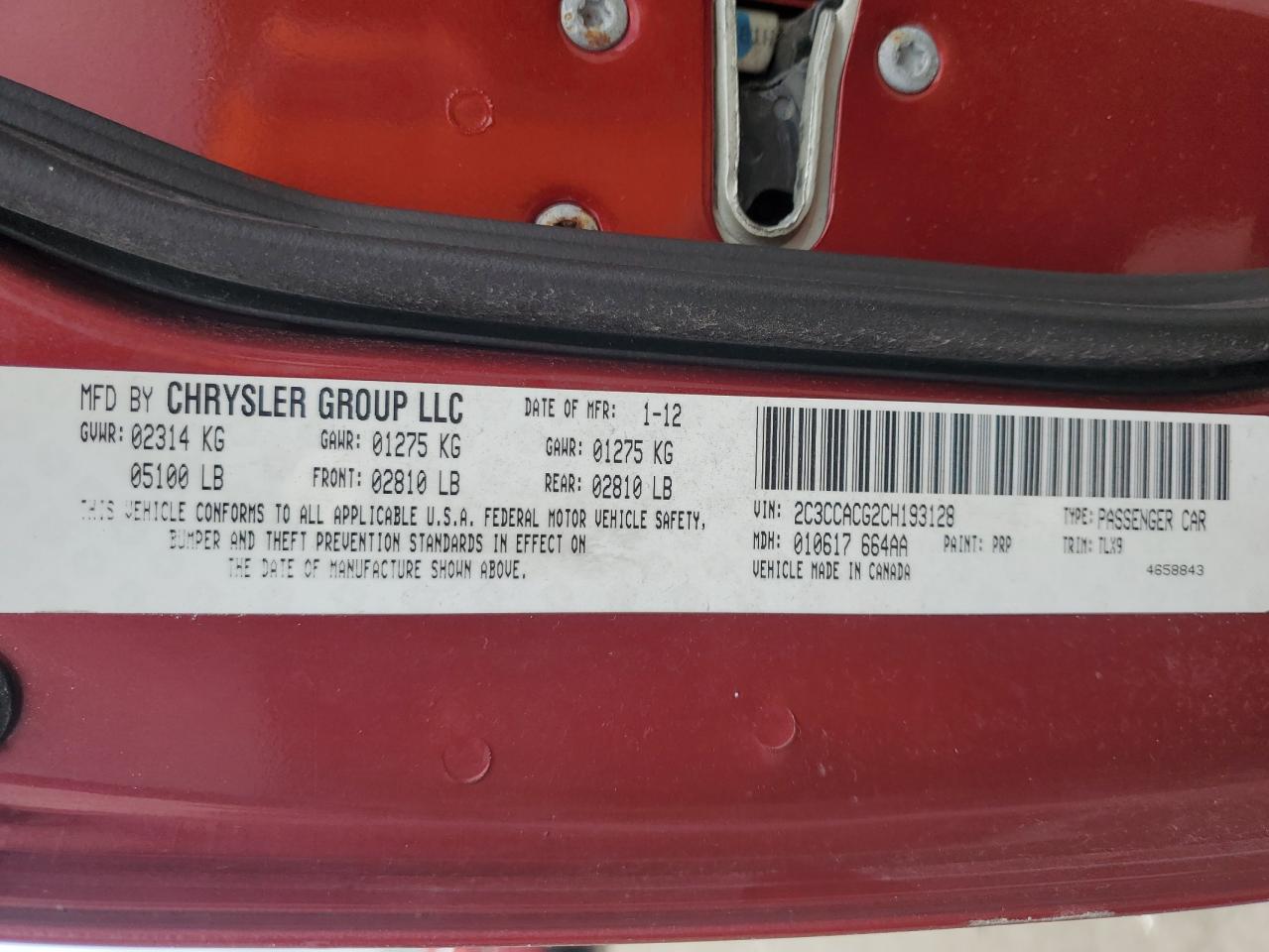 2012 Chrysler 300 Limited VIN: 2C3CCACG2CH193128 Lot: 86592315