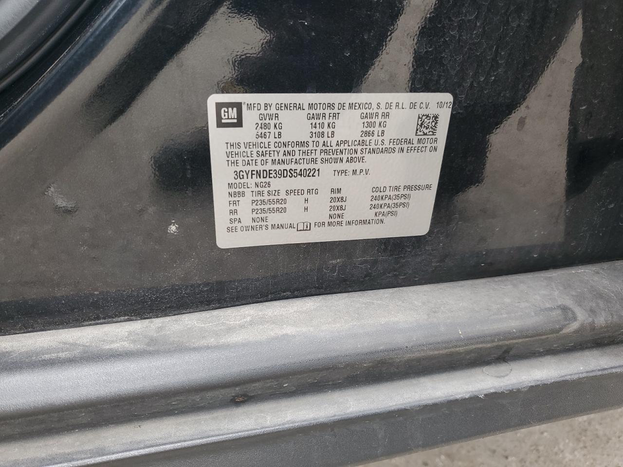 2013 Cadillac Srx Performance Collection VIN: 3GYFNDE39DS540221 Lot: 86088305