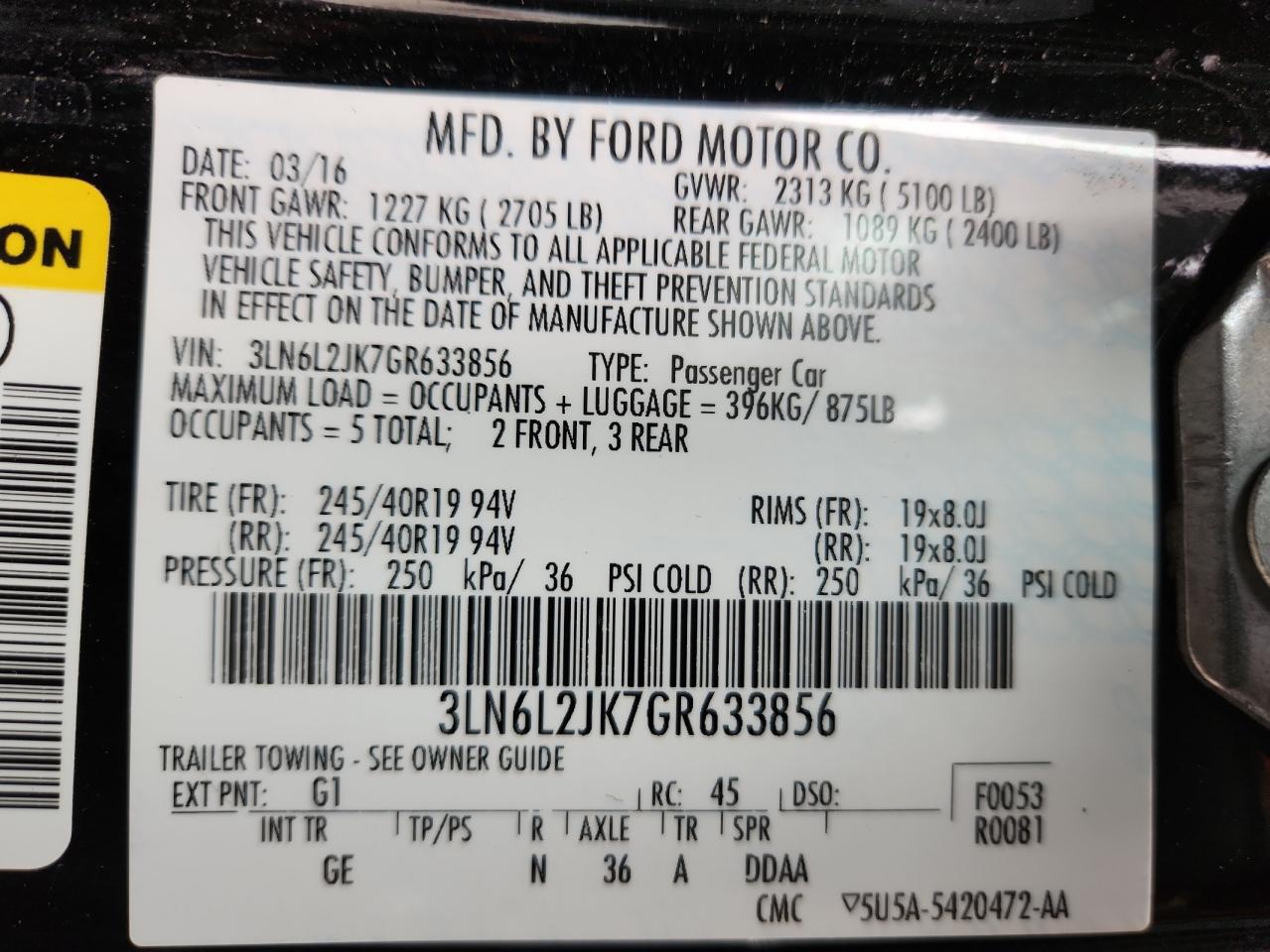 2016 Lincoln Mkz VIN: 3LN6L2JK7GR633856 Lot: 82398035