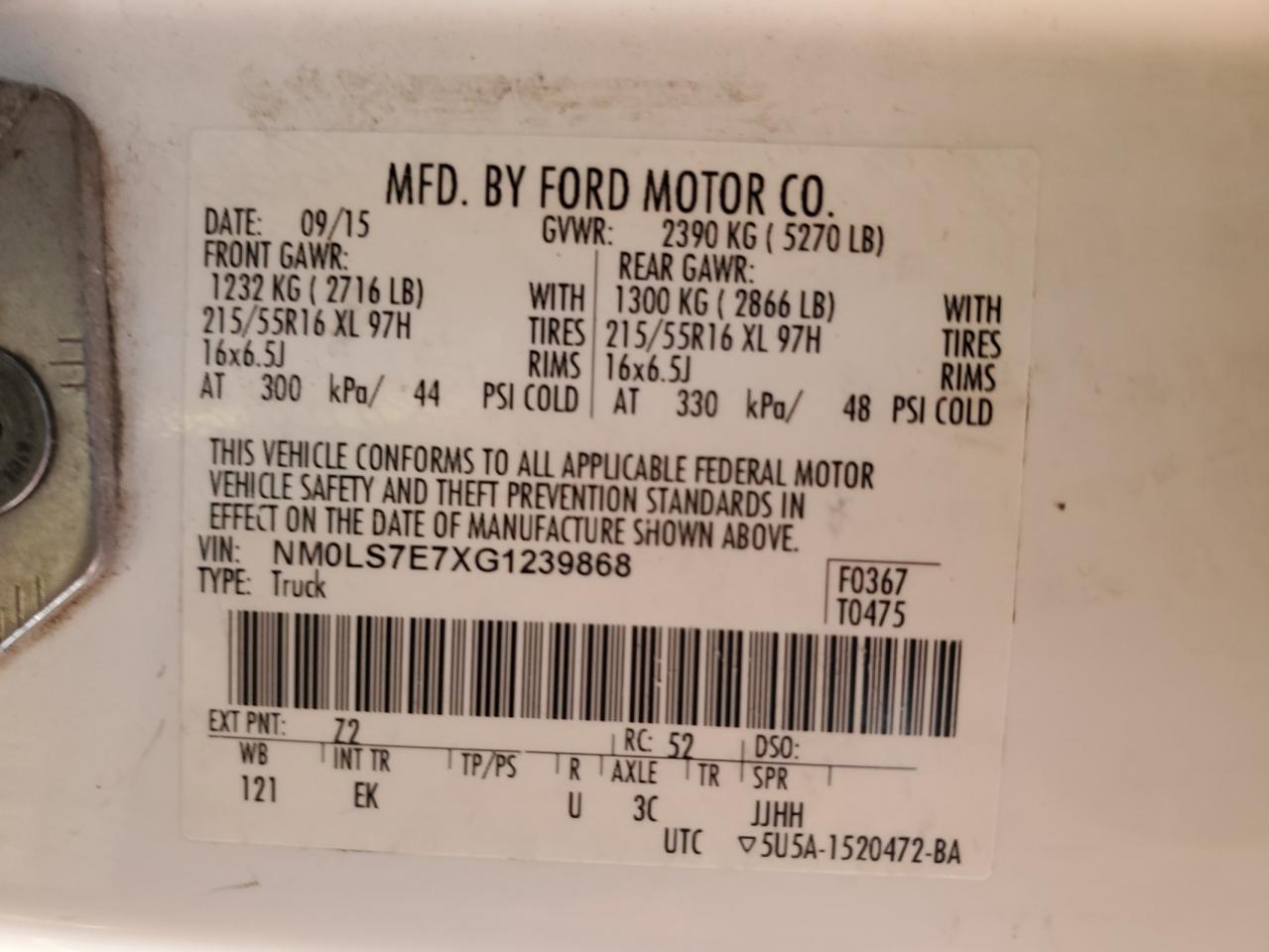 2016 Ford Transit Connect Utility / Service Van VIN: NM0LS7E7XG1239868 Lot: 90076375