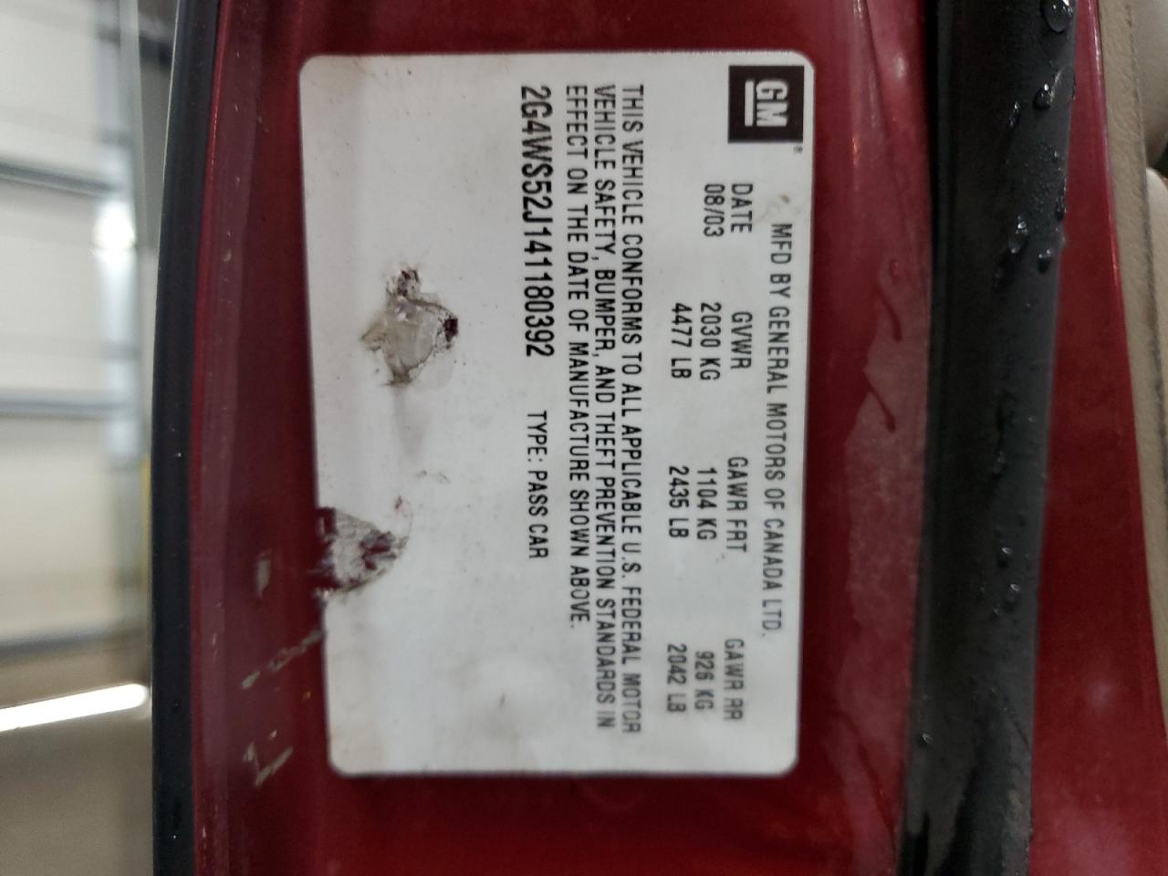 2004 Buick Century Custom VIN: 2G4WS52J141180392 Lot: 84916555