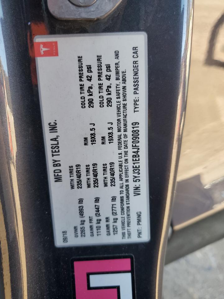 2018 Tesla Model 3 VIN: 5YJ3E1EB4JF090819 Lot: 90513105