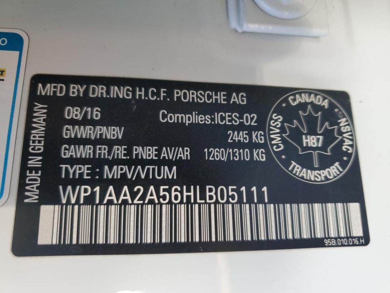 2017 Porsche Macan VIN: WP1AA2A56HLB05111 Lot: 90031645