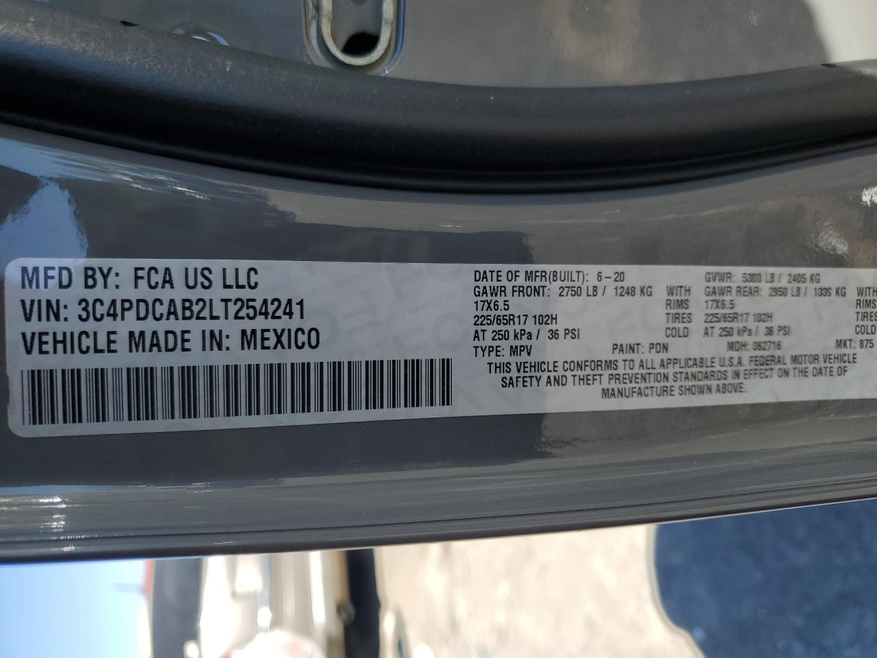 2020 Dodge Journey Se VIN: 3C4PDCAB2LT254241 Lot: 82640525