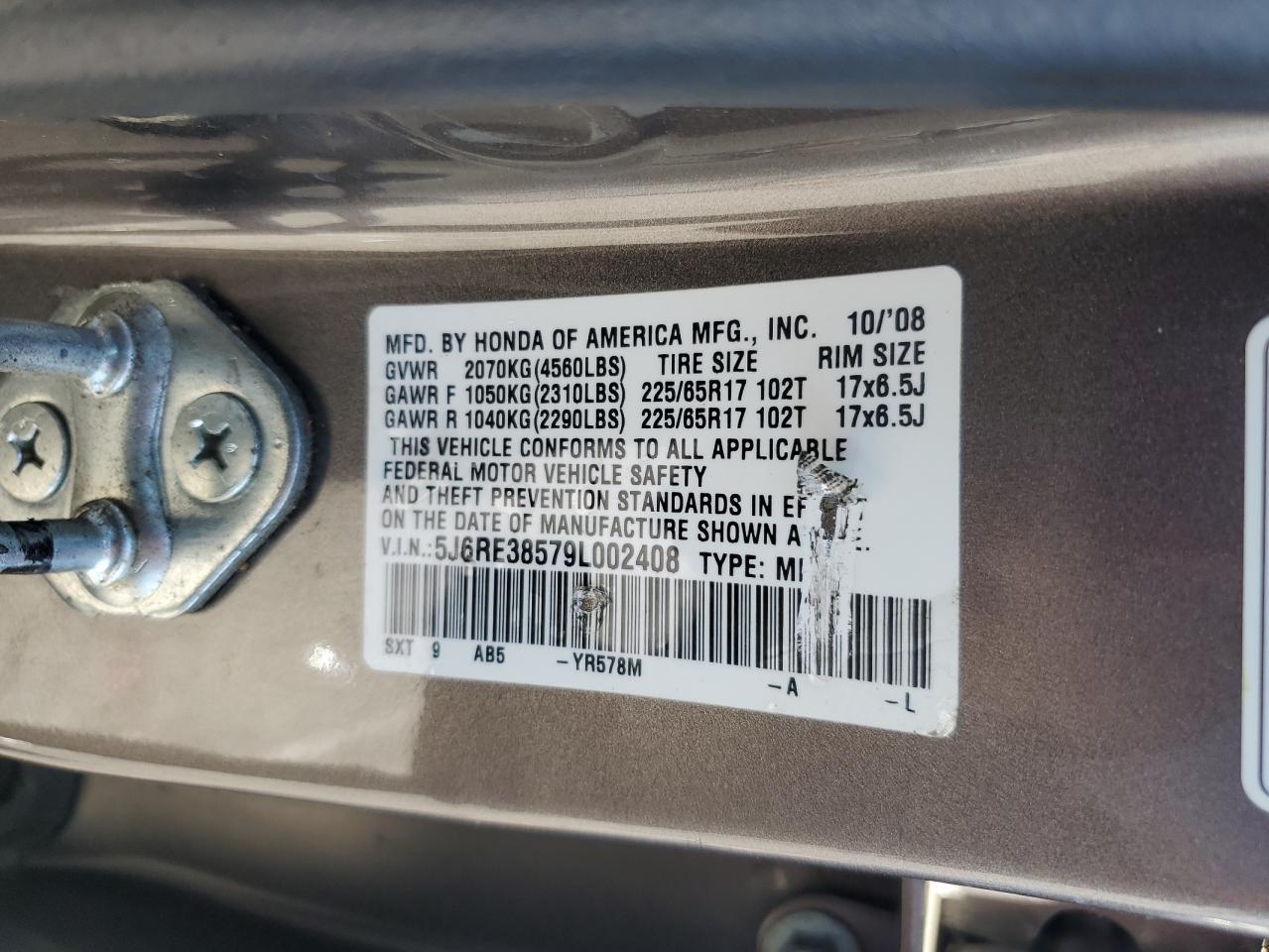 2009 Honda Cr-V Ex VIN: 5J6RE38579L002408 Lot: 82359175