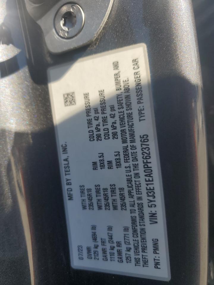 2023 Tesla Model 3 VIN: 5YJ3E1EA0PF623765 Lot: 90932125