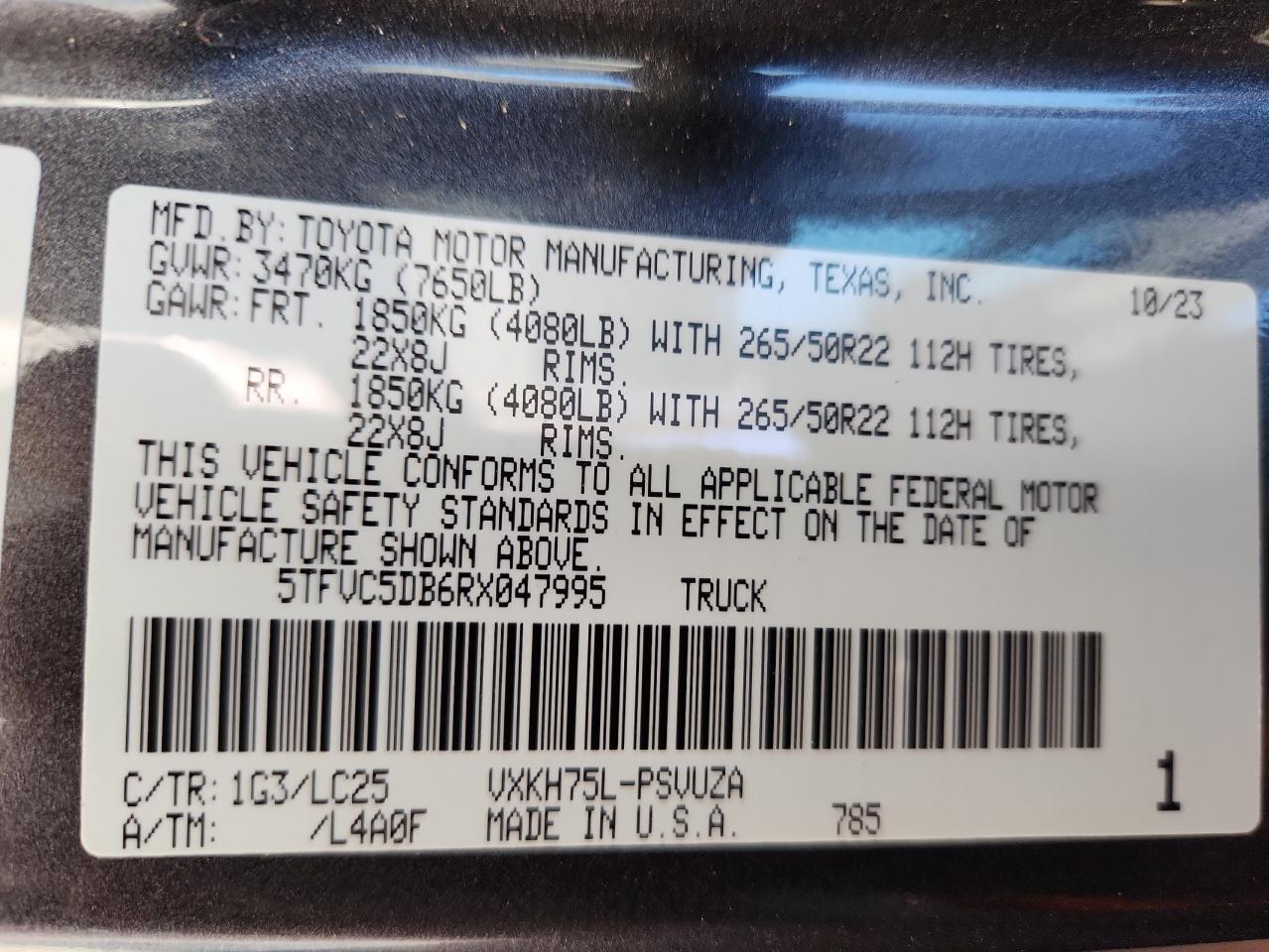 2024 Toyota Tundra Crewmax Capstone VIN: 5TFVC5DB6RX047995 Lot: 86132335