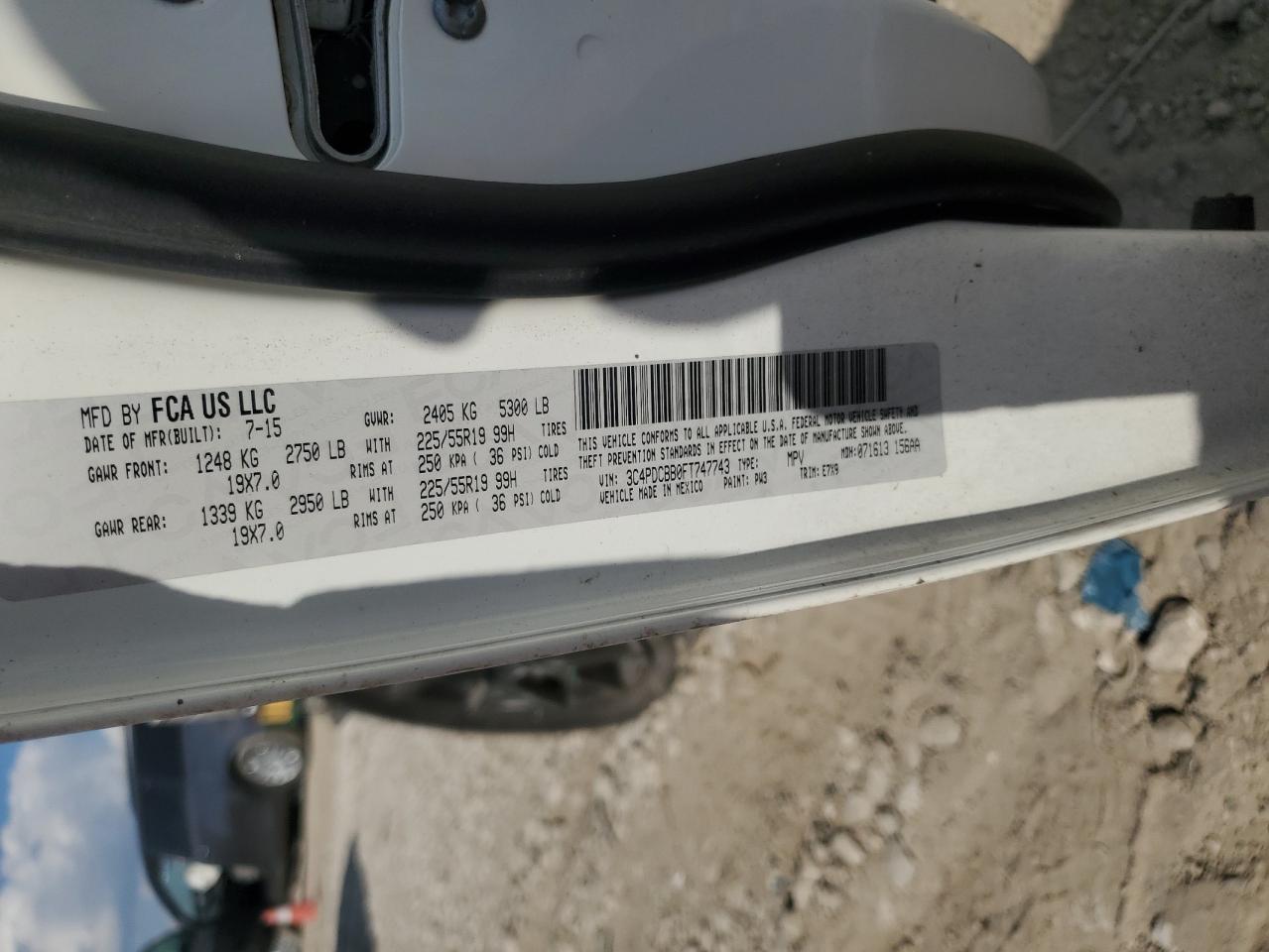 2015 Dodge Journey Sxt VIN: 3C4PDCBB0FT747743 Lot: 86463295