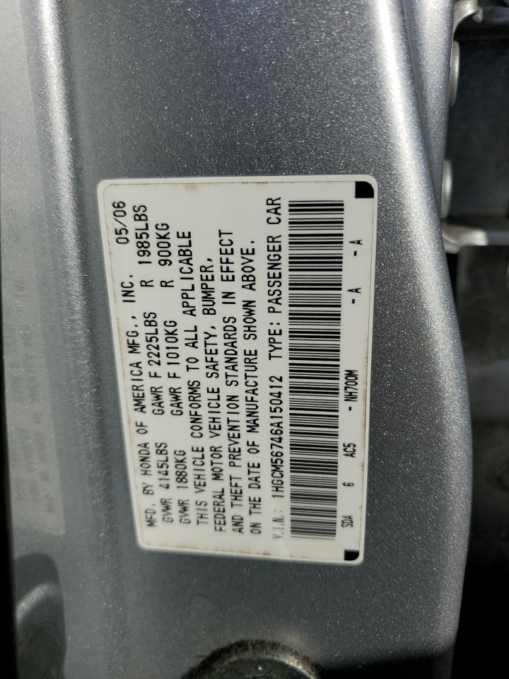 2006 Honda Accord Ex VIN: 1HGCM56746A150412 Lot: 89681795