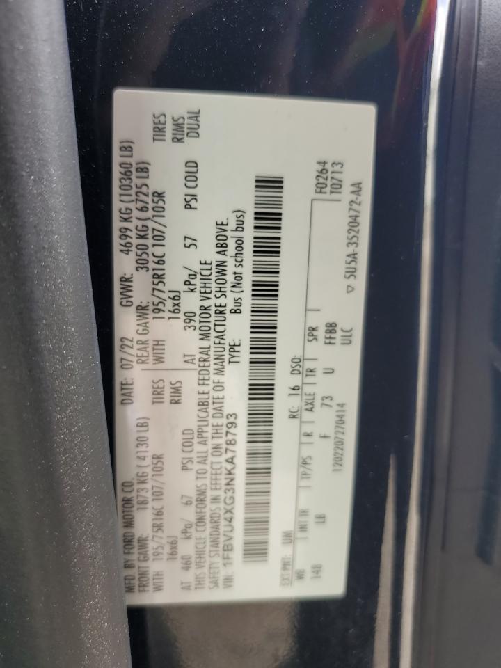 2022 Ford Transit T-350 Hd VIN: 1FBVU4XG3NKA78793 Lot: 85351755