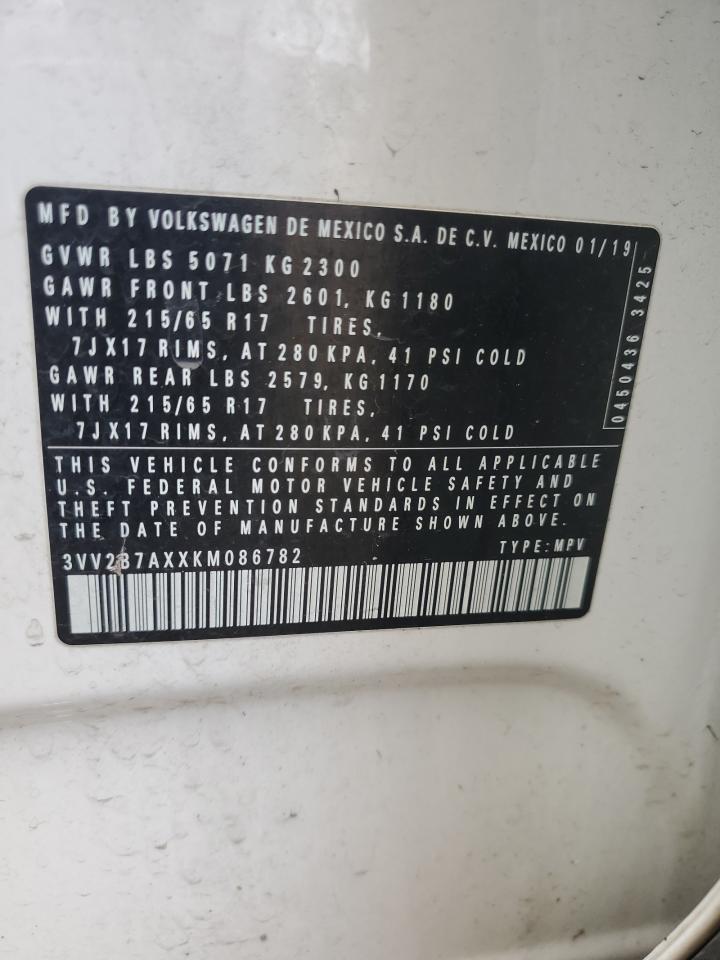 2019 Volkswagen Tiguan Se VIN: 3VV2B7AXXKM086782 Lot: 86106005
