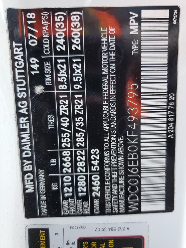 2019 Mercedes-Benz Glc Coupe 43 4Matic Amg VIN: WDC0J6EB0KF493795 Lot: 90988865