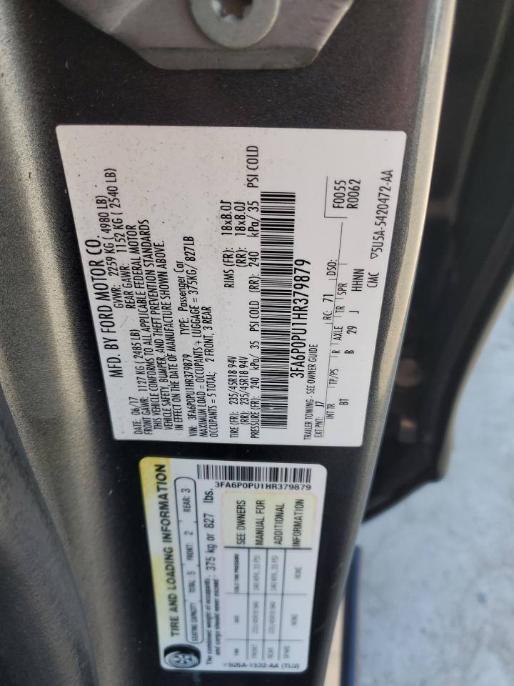 2017 Ford Fusion Se Phev VIN: 3FA6P0PU1HR379879 Lot: 90930315