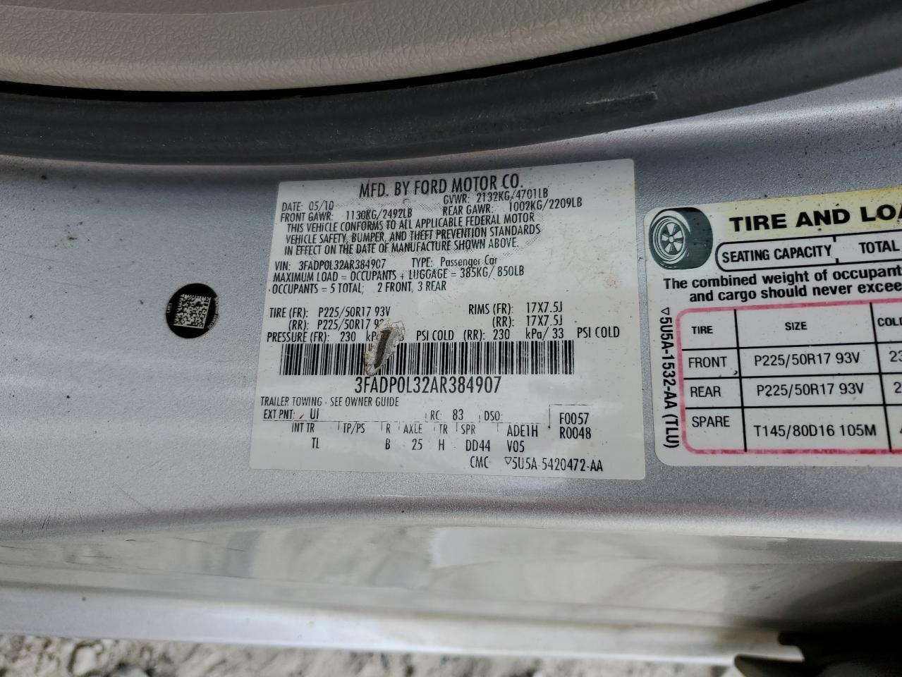 2010 Ford Fusion Hybrid VIN: 3FADP0L32AR384907 Lot: 82408925