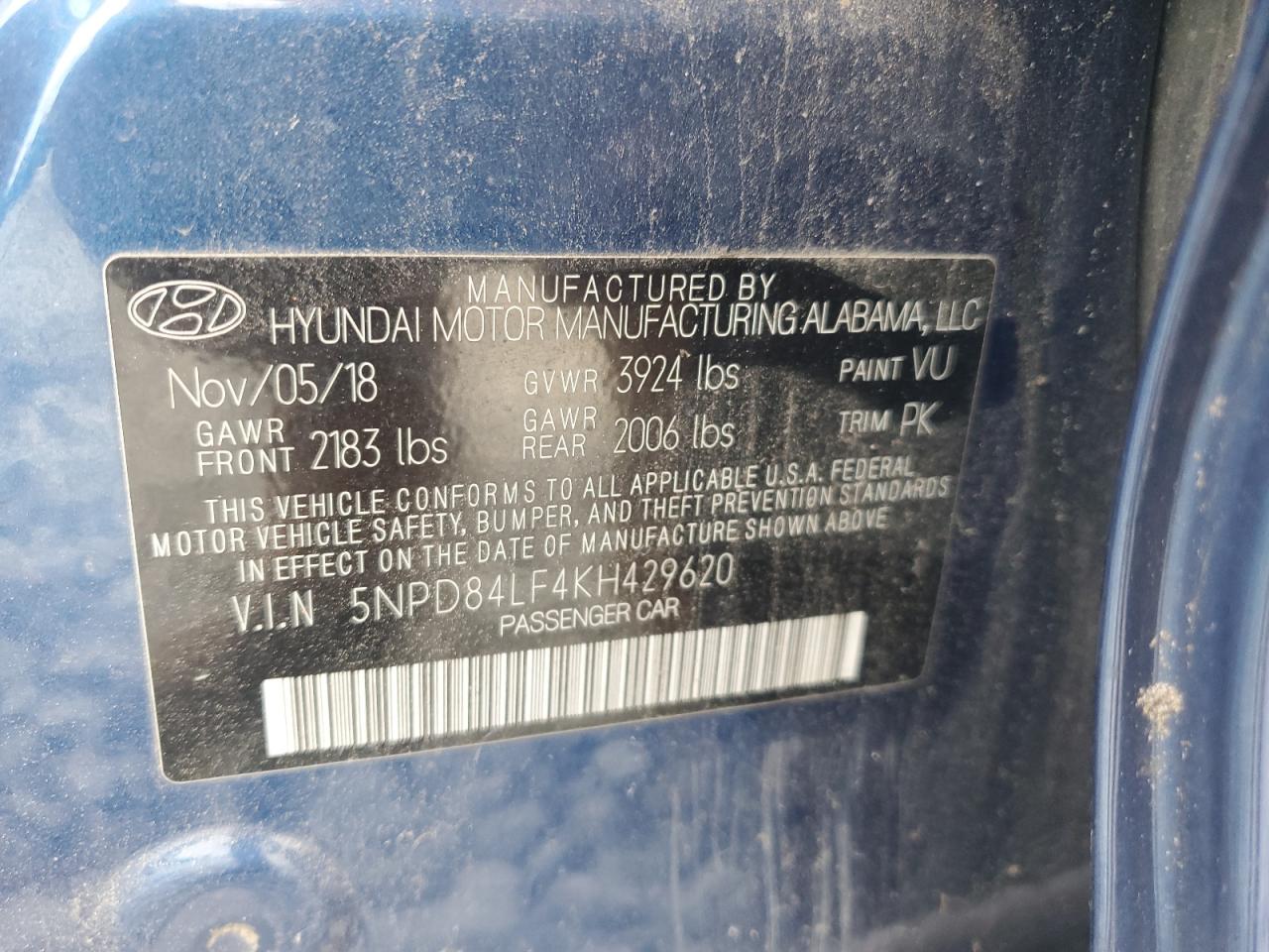 2019 Hyundai Elantra Sel VIN: 5NPD84LF4KH429620 Lot: 84882125