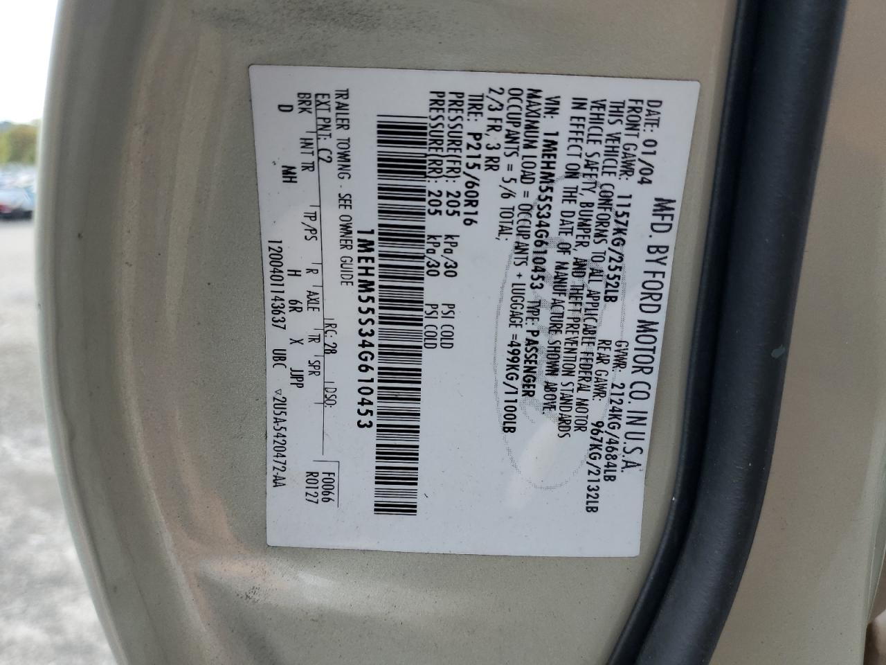 2004 Mercury Sable Ls Premium VIN: 1MEHM55S34G610453 Lot: 84573395