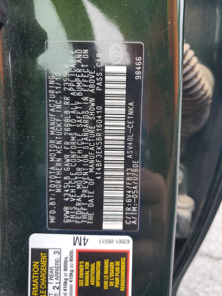 2011 Toyota Camry Base VIN: 4T4BF3EK5BR160410 Lot: 85373595