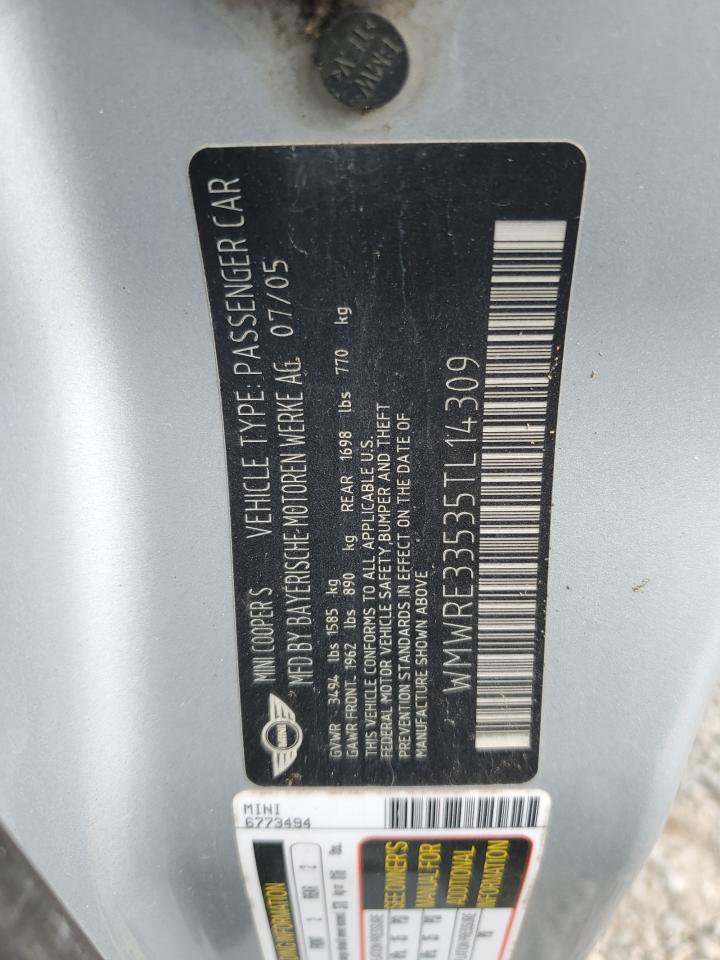 2005 Mini Cooper S VIN: WMWRE33535TL14309 Lot: 86205445