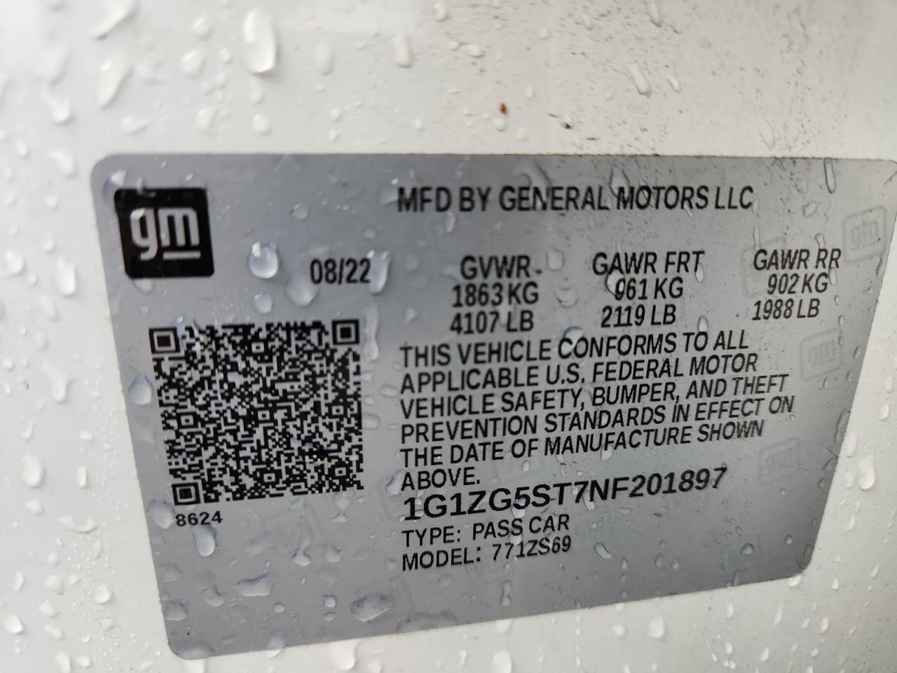 2022 Chevrolet Malibu Rs VIN: 1G1ZG5ST7NF201897 Lot: 84410615